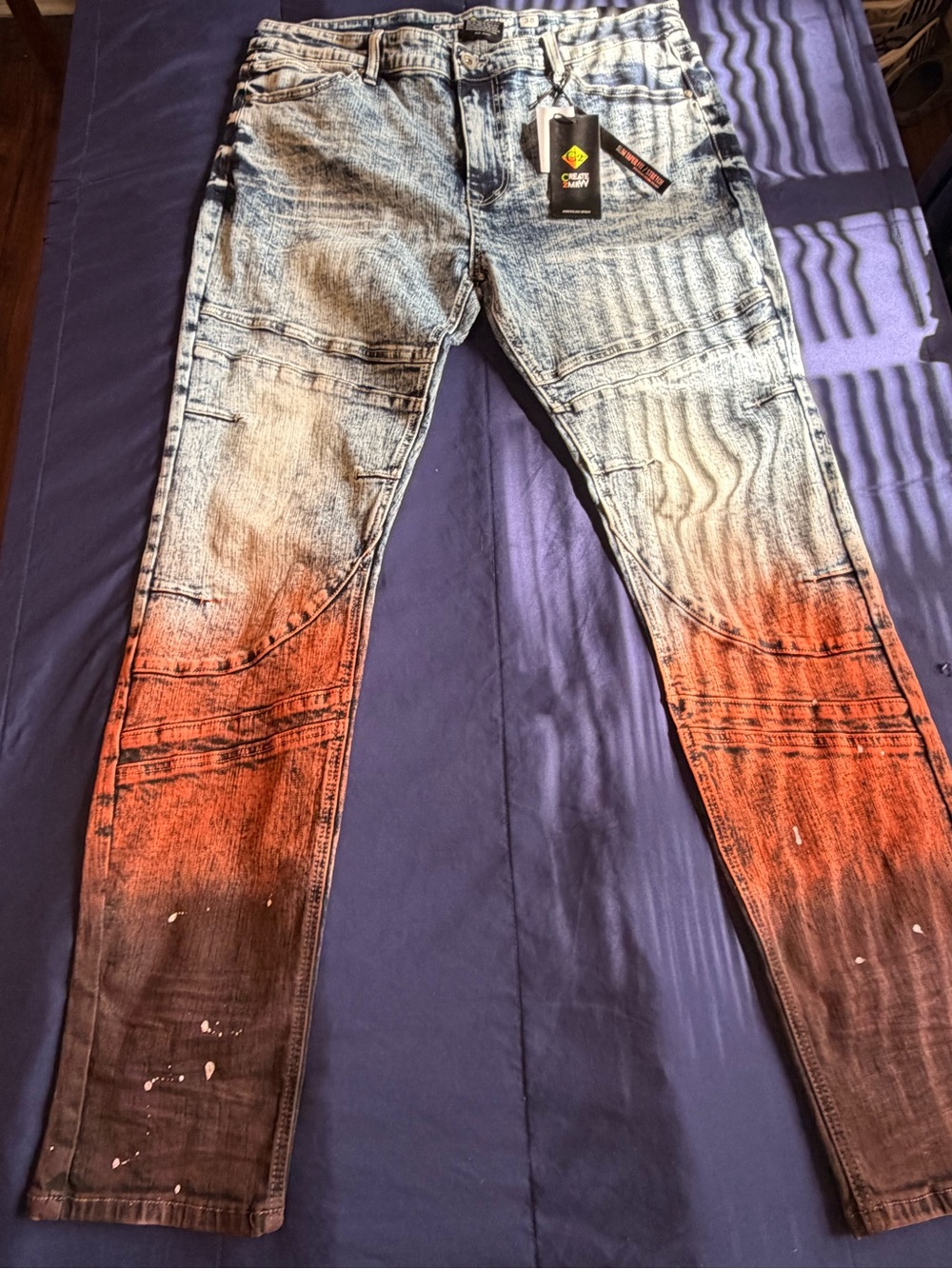 Create 2mrw Slim Straight Men's Two-Tone Washed Jeans in Gray and Orange